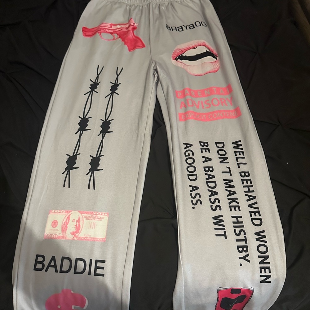 Chic Gray and Pink Graphic Kids Joggers